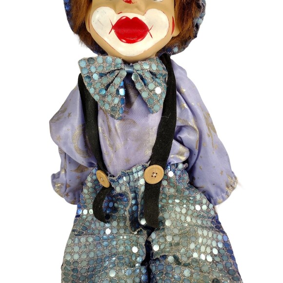 VTG Porcelain Cloth Clown Marionette 22" On Swing Face Halloween Puppet READ - Picture 5 of 10